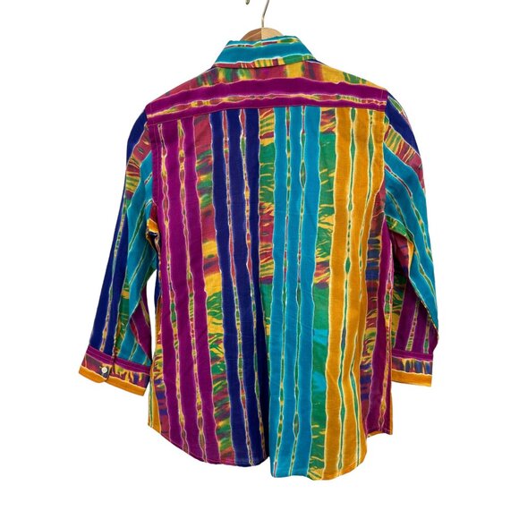 Lauren Ralph Lauren Tie-Dye India 90s Y2K Vintage 3/4 Slv Button-Down Shirt S - Picture 3 of 6
